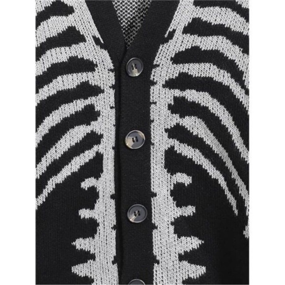 Halloween Cardigan Sweater Black Skeleton Skull Outwear Jacket Coat Unisex - Picture 4 of 6